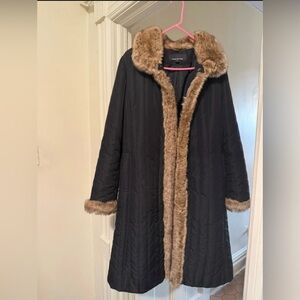 Penny Lane Style Black Coat | Faux Fur Trim Boho Y2K Winter Jacket
